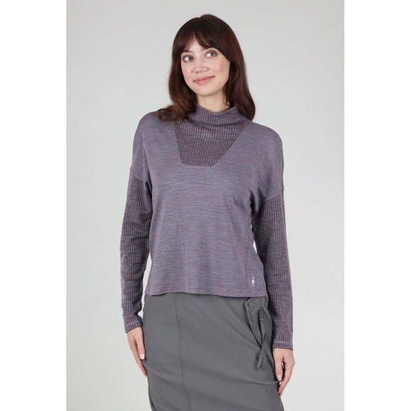 Smartwool Women's  XS Merino Ribbed Funnel Neck Thermal Pullover Sweater Purple - Picture 8 of 8